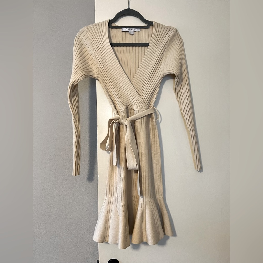 Cream Long Sleeve Sweater Dress